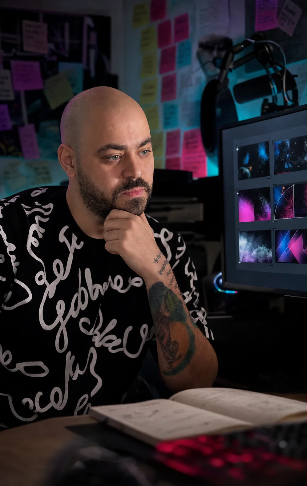 Hyperfate88 developing a content idea in his studio