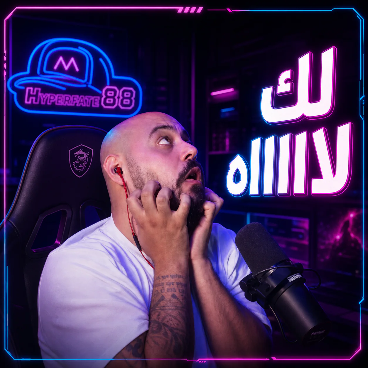 Hyperfate88 looking upward with both hands against his face in disbelief